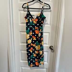 Leith Women’s Size Small Floral Polka Dot Midi Dress - EUC